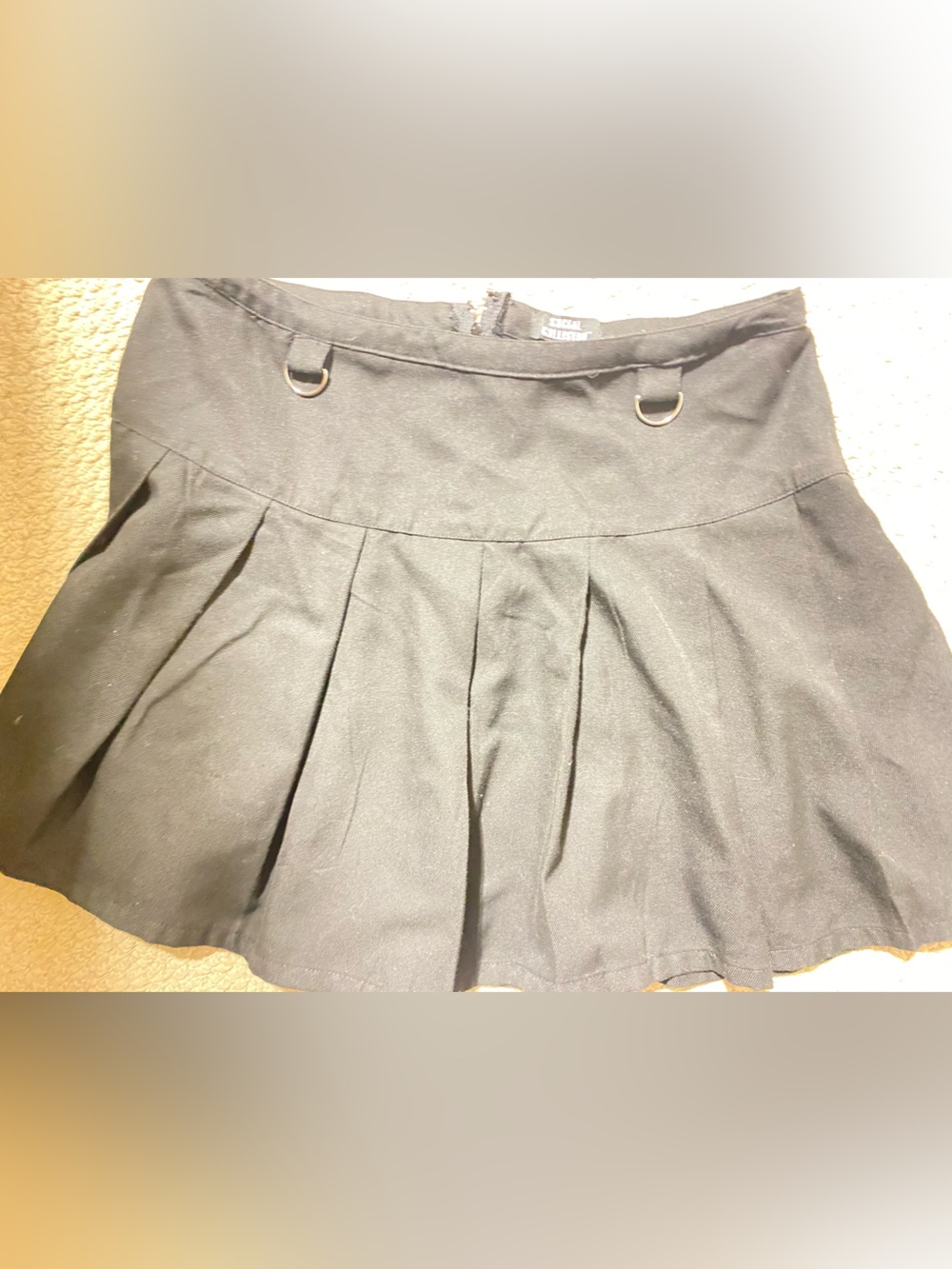 Black Pleated Women's Skirt with D-Ring Detail